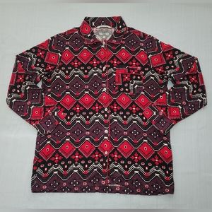 Woolrich Shirt Womens Medium Red Long Sleeve Button Up Aztec Print Casual Cotton